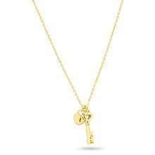 Load image into Gallery viewer, Sterling Silver Gold Plated Small Love Key And Heart Lock Necklace