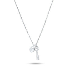 Load image into Gallery viewer, Sterling Silver Rhodium Plated Small Love Key And Heart Lock Necklace