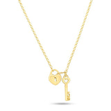 Sterling Silver Gold Plated Medium Love Key And Heart Lock Necklace