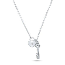 Load image into Gallery viewer, Sterling Silver Rhodium Plated Medium Love Key And Heart Lock Necklace