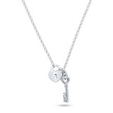 Sterling Silver Rhodium Plated Medium Love Key And Heart Lock Necklace