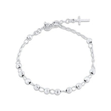 Load image into Gallery viewer, Sterling Silver Rhodium Plated Diamond Cut Bead Cross Rosary Bracelet