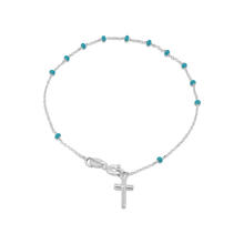 Load image into Gallery viewer, Sterling Silver Rhodium Plated Blue Bead Rosary Bracelet