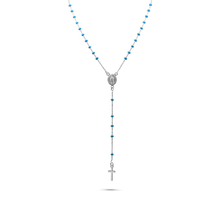 Load image into Gallery viewer, Sterling Silver Rhodium Plated Guadalupe Turquoise Beads Rosary Necklace