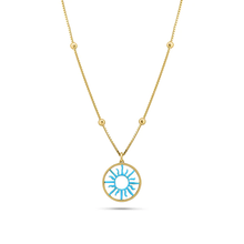 Load image into Gallery viewer, Sterling Silver Gold Plated Turquoise Sun Charm Box Beaded Adjustable Necklace