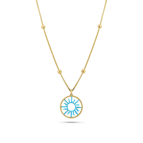 Sterling Silver Gold Plated Turquoise Sun Charm Box Beaded Adjustable Necklace