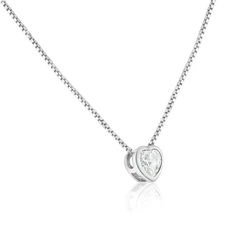 Sterling Silver Rhodium Plated Heart Pendant Clear CZ Necklace