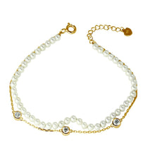 Load image into Gallery viewer, Sterling Silver Gold Plated Double Strand Synthetic Pearl with CZ