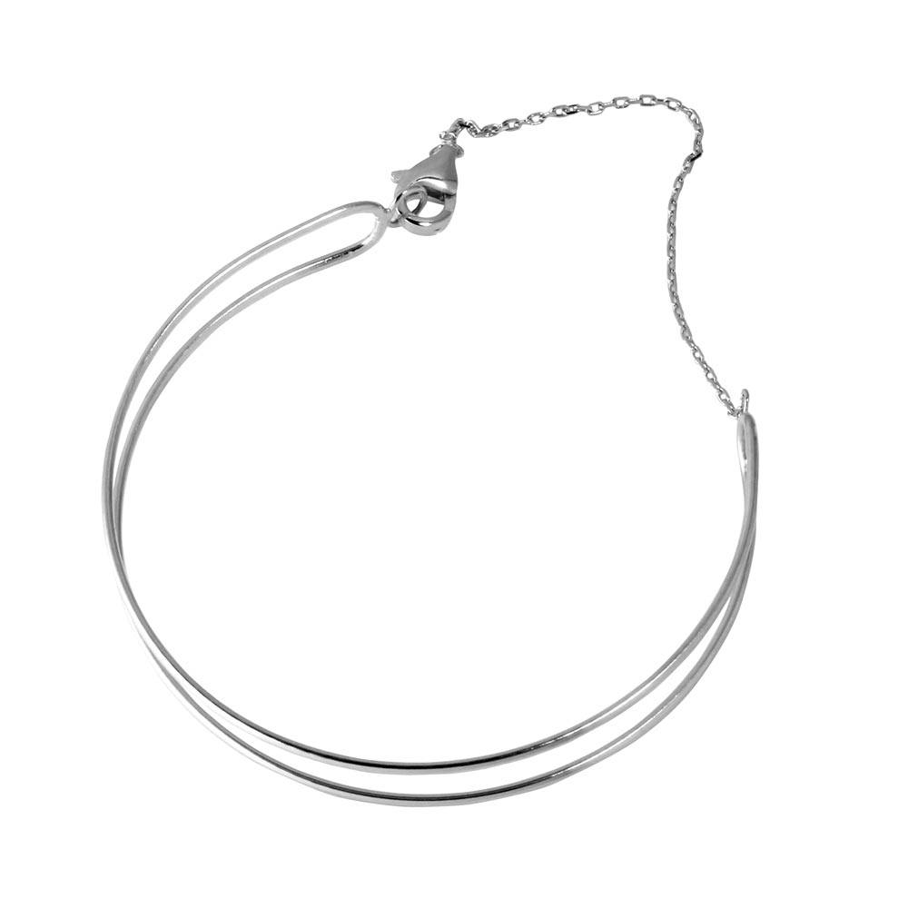 Sterling Silver Rhodium Plated Open Open Wire Cuff Bracelet With Chain