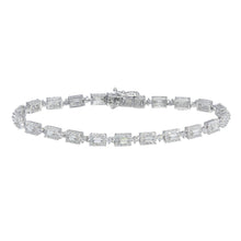 Load image into Gallery viewer, Sterling Silver Rhodium Plated Square Baguette Center CZ Tennis Bracelet