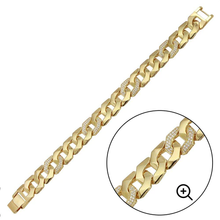 Load image into Gallery viewer, Sterling Silver Gold Plated CZ Square Curb Hip Hop Bracelet Width-14.2mm