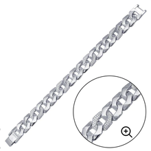 Load image into Gallery viewer, Sterling Silver Rhodium Plated CZ Square Curb Hip Hop Bracelet Width-14.2mm