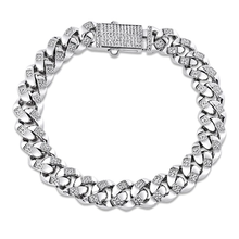 Load image into Gallery viewer, Sterling Silver Rhodium Plated Cuban Clear CZ Bracelet Width-11.3mm