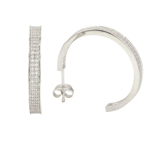 Sterling Silver Semi Hoop Earrings With CZ Stones