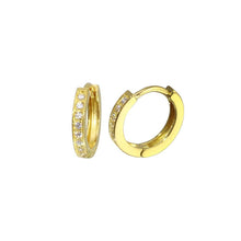 Load image into Gallery viewer, Sterling Silver Gold Plated Round CZ Hoop Huggie Earrings