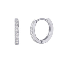 Load image into Gallery viewer, Sterling Silver Rhodium Plated Clear Cz Accent Hoop Earring with Earring Dimensions of 12MMx2MM