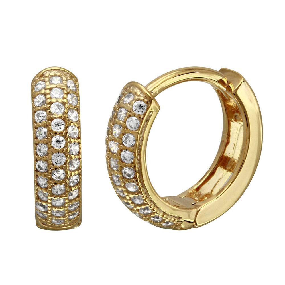 Sterling Silver Gold Plated Round Shape Huggie Earrings With CZ Stones