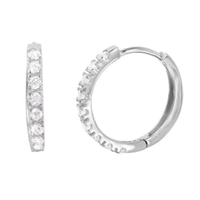 Load image into Gallery viewer, Sterling Silver Rhodium Plated Round Clear Cz Accent Hoop Earring with Earring Dimensions of 15MMx2MM