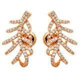Sterling Silver Rose Gold Plated Leaf Hugging Shaped Earrings With CZ Stones