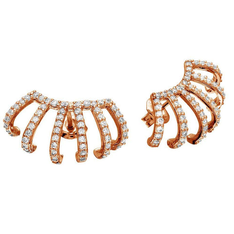 Sterling Silver Rose Gold Plated Earlobe Hugging CZ Earrings