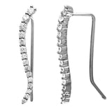 Sterling Silver Rhodium Plated Curve Shaped Climbing Earrings With CZ Stones