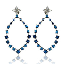 Load image into Gallery viewer, Sterling Silver Rhodium Plated Dangling Teardrop Earrings With Blue And Clear CZ