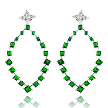 Load image into Gallery viewer, Sterling Silver Rhodium Plated Dangling Teardrop Earrings With Green And Clear CZ