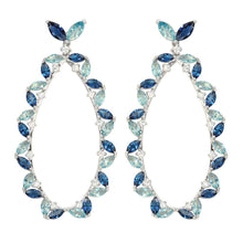 Load image into Gallery viewer, Sterling Silver Rhodium Plated Hanging Oval Shaped Earrings With Blue And Clear CZ