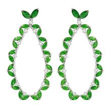 Load image into Gallery viewer, Sterling Silver Rhodium Plated Hanging Oval Shaped Earrings With Green And Clear CZ