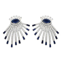 Load image into Gallery viewer, Sterling Silver Rhodium Plated Drop Earrings With Blue And Clear CZ