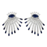 Sterling Silver Rhodium Plated Drop Earrings With Blue And Clear CZ