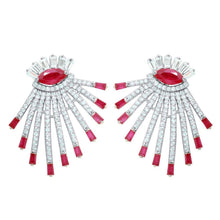 Load image into Gallery viewer, Sterling Silver Rhodium Plated Drop Earrings With Red And Clear CZ