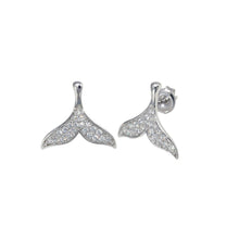 Load image into Gallery viewer, Sterling Silver Rhodium Plated CZ Whale Tail Stud Earrings - silverdepot