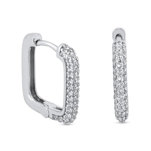 Sterling Silver Rhodium Plated Square CZ Hoop Earrings