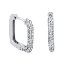 Load image into Gallery viewer, Sterling Silver Rhodium Plated Square CZ Hoop Earrings