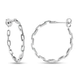 Sterling Silver Rhodium Plated Link Design Semi Hoop Earrings