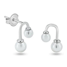 Load image into Gallery viewer, Sterling Silver Rhodium Plated Dangling Synthetic Pearl Stud Earrings