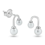 Sterling Silver Rhodium Plated Dangling Synthetic Pearl Stud Earrings