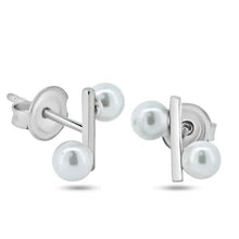 Load image into Gallery viewer, Sterling Silver Rhodium Plated Bar with Synthetic Pearl Stud Earrings