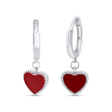 Load image into Gallery viewer, Sterling Silver Rhodium Plated Red Enamel Heart 10mm Hoop Earrings