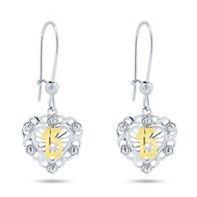 Load image into Gallery viewer, Sterling Silver Two Toned Dangling Heart Quinceanera Earrings