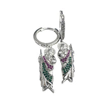 Load image into Gallery viewer, Sterling Silver Rhodium Plated Dangling St Jude Hoop Clear CZ Earrings