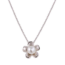 Load image into Gallery viewer, Sterling Silver Rhodium Plated Pearl Fower Necklace