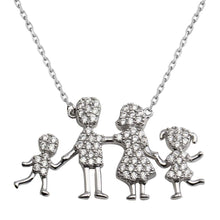 Load image into Gallery viewer, Sterling Silver Rhodium Plated CZ MomAnd DadAnd Baby Boy And Girl Family Necklace