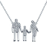 Sterling Silver Rhodium Plated Open CZ Heart MomAnd Dad And A Boy Family Necklace