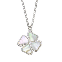 Load image into Gallery viewer, Sterling Silver Rhodium Plated Mother of Pearl and CZ Clover Necklace