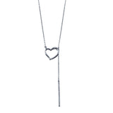 Sterling Silver Rhodium Plated Open Heart with CZ Drop Bar Necklace