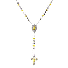 Load image into Gallery viewer, Sterling Silver two Toned Plated DC Beaded CZ Medallion Rosary Necklace