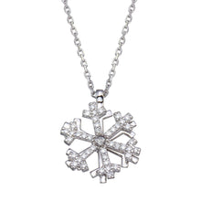 Load image into Gallery viewer, Sterling Silver Rhodium Plated Rotating Snow Flake CZ Necklace