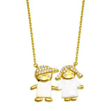 Sterling Silver Gold Plated CZ Boy and Girl Necklace